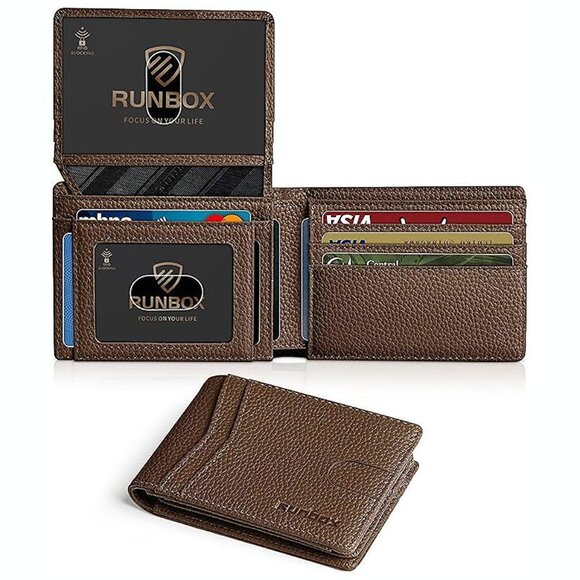 Wallet for Men Slim Rfid Leather 2 ID Window With Gift Box new litchi-coffee